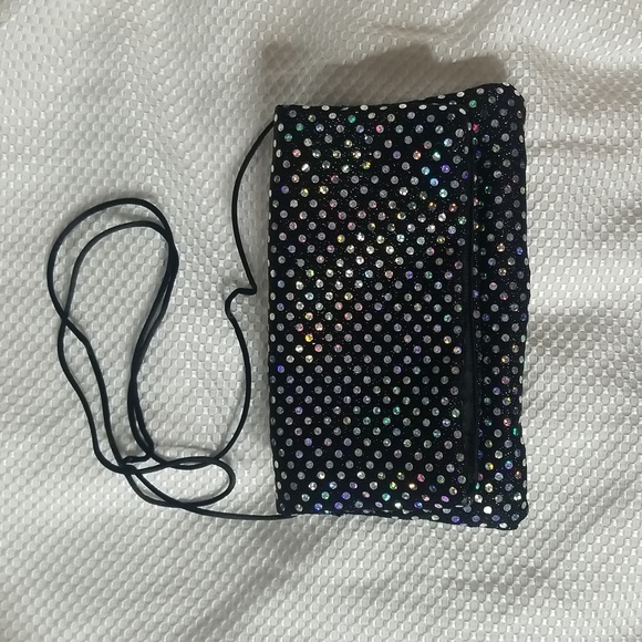 VINTAGE MAC LEGER IRIDESCENT  BLACK/ SILVER CLUTCH - Picture 1 of 6